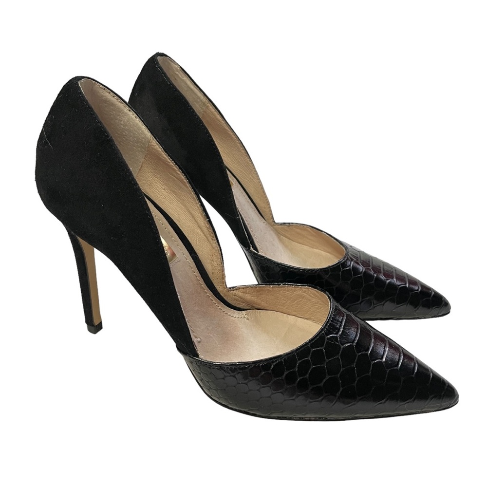 Louise et Cie black leather croc effect heels pointed toe suede size 5.5